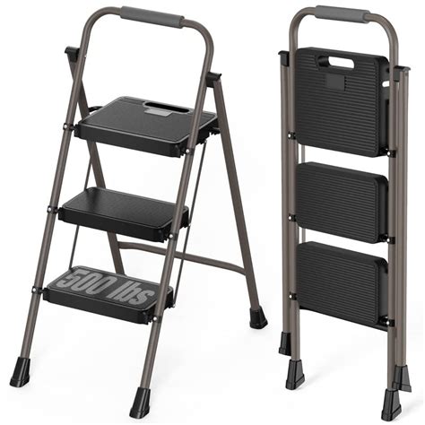 AKARY 3 Step Ladder Folding Step Stool Portable Steel Folding Step