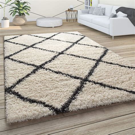 Paco Home Living Room Rug Area Shaggy Rug With Diamond Pattern