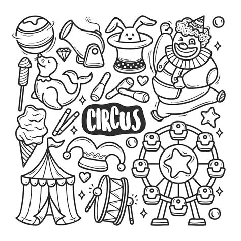 Iconos De Circo Dibujado A Mano Doodle Para Colorear Vector Premium