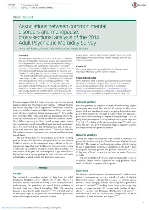 PDF Associations Between Common Mental Disorders And Menopause Cross