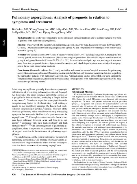 (PDF) Pulmonary aspergilloma: Analysis of prognosis in relation to symptoms and treatment | Jin ...