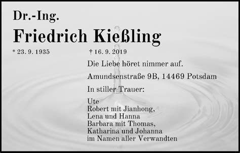 Traueranzeigen von Friedrich Kießling trauer nn de