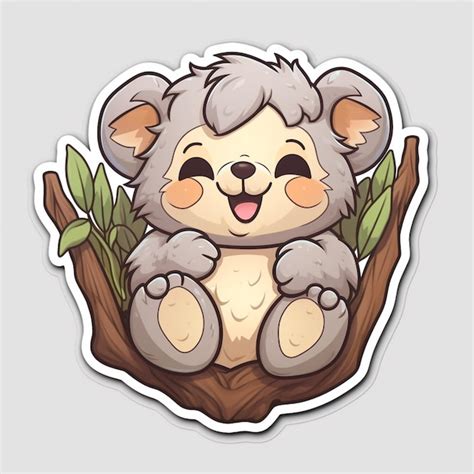 Urso Koala De Desenho Animado Sentado Em Um Ramo De Rvore Folhas