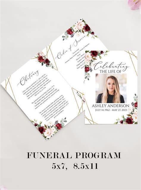 Celebration Of Life Funeral Program Red Roses Funeral Program Template