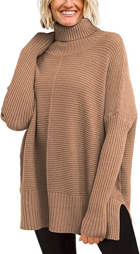 Efan Trendy Oversized Turtleneck Sweater For Women Long Knitted Cozy Pullover Sweaters Batwing