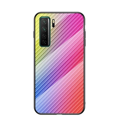 For Huawei Nova 7 Se Gradient Carbon Fiber Texture Tpu Border Tempered Glass Casecolorful Fiber