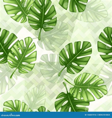 Tropical Seamless Pattern With Leaf Monstera Fabric Wallpaper Print