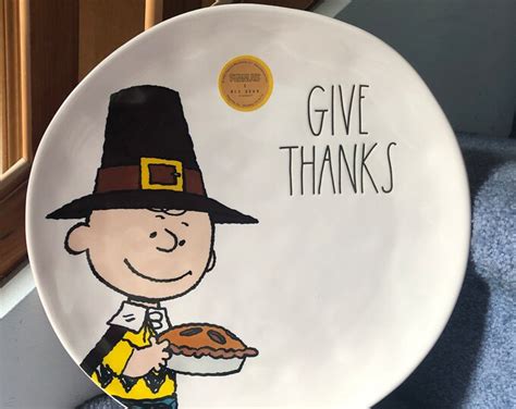 Rae Dunn Peanuts Charlie Brown Give Thanks Thanksgiving Plate Platter