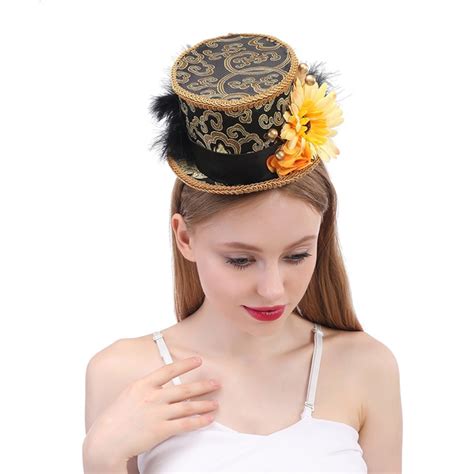 micro mini top hat gold  black pageant hat mad hatter hat tea
