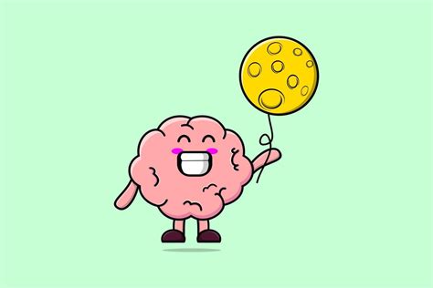 Cute Cartoon Brain Floating With Moon Balloon 14272830 Vector Art At