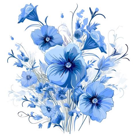 Flores Azules Acuarela Vector Premium