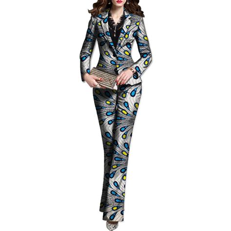 Fashion African print women blazer with pant suit elegant African suit dashiki patterns Ankara ...