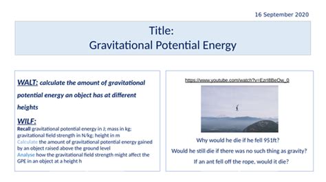 Gravitational Potential Energy Equation (F) | Teaching Resources