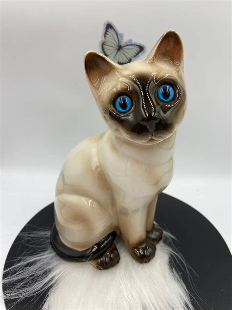 Cat Figurine Siamese Cat Sitting Pose Blue Eyes Etsy