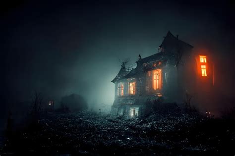 Premium Photo Dark Haunted House With Illuminated Windows At Spooky