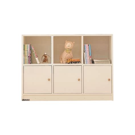 White Wood Baby And Kids Bookcase With Hinged Doors And Horizontal