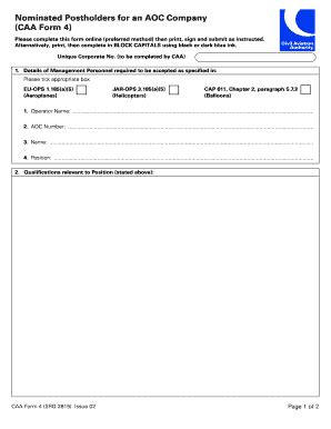 Fillable Online SRG 2815 Nominated Postholders For An AOC Company CAA