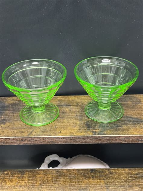 Vaseline Glass Block Optic Sherbert Cups