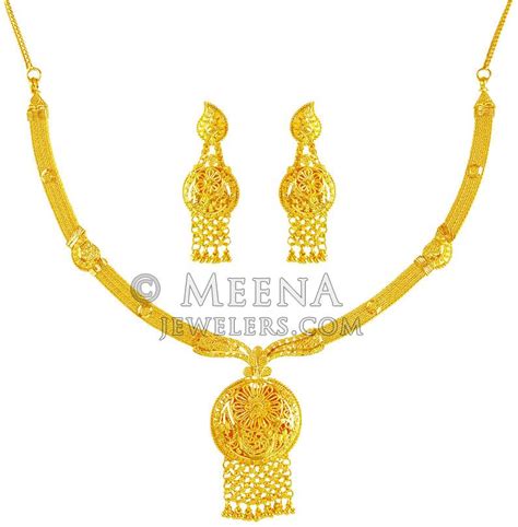 22 Karat Gold Necklace Set Stgo19765 22k Gold Necklace And Earring