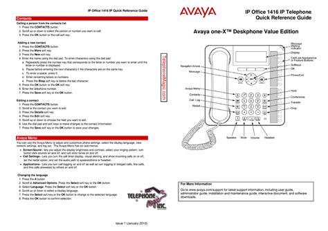 Avaya Ip Telephone Quick Reference Guide Ip Office Ip Quick