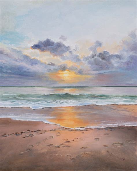 Quiet Beach Sunrise Oil Painting ORIGINAL, Relaxing Atmosphere Art ...