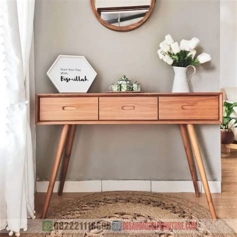 Meja Hias Laci 3 Model Retro Minimalis Bahan Kayu Jati Desain Model