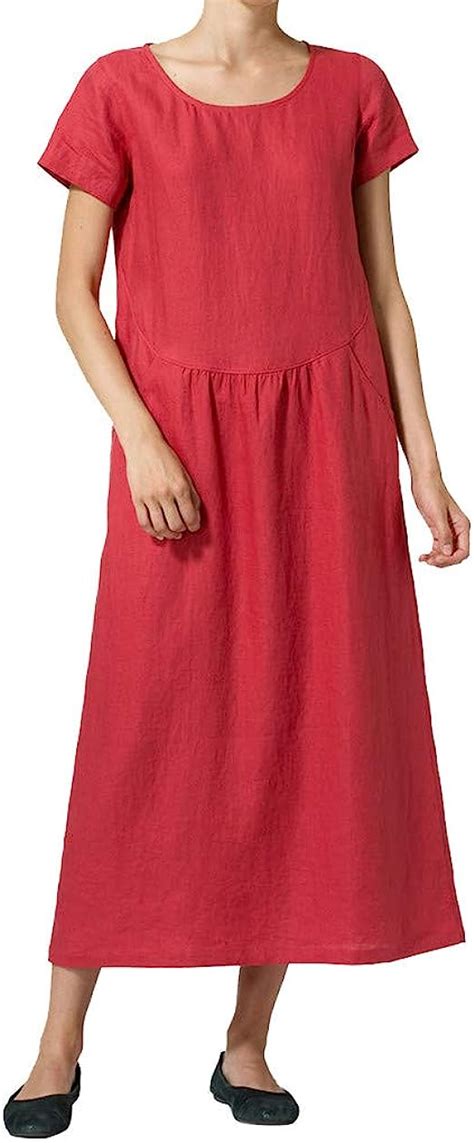 WUSIKY Leinenkleid Damen Sommerkleid Große Größen Kaftan Kleid Lang