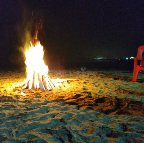 Bonfire by the Beach at Night Stock Photo - Image of peaceful ...