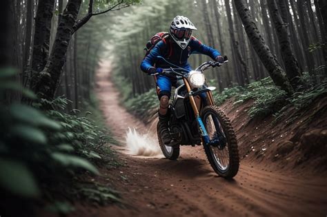 Una Persona Montando Una Moto De Cross En Un Sendero Forestal Foto