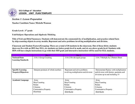 Benchmark Topic Lesson Plan Unit Gcu College Of Education Lesson