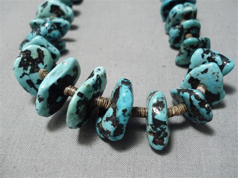 Chunky Vintage Navajo Turquoise Nugget Native American Heishi Necklace Nativo Arts