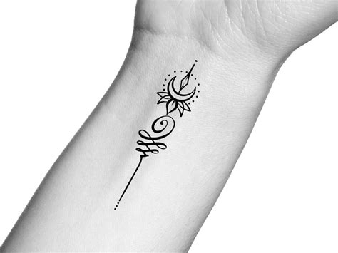 Moon Flower Unalome Temporary Tattoo - Etsy