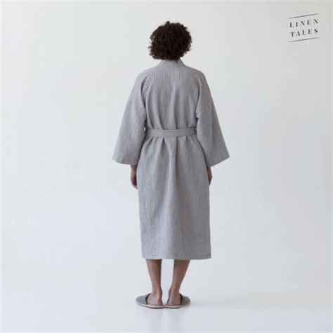 Linen Tales Light Grey Linen Cotton Honeycomb Waffle Bathrobe S M