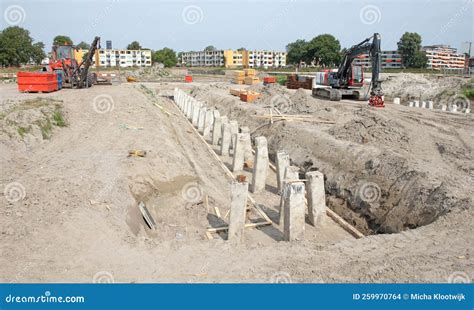 Concrete Piles Foundation for a New Building on Construction Site Stock Photo - Image of ...