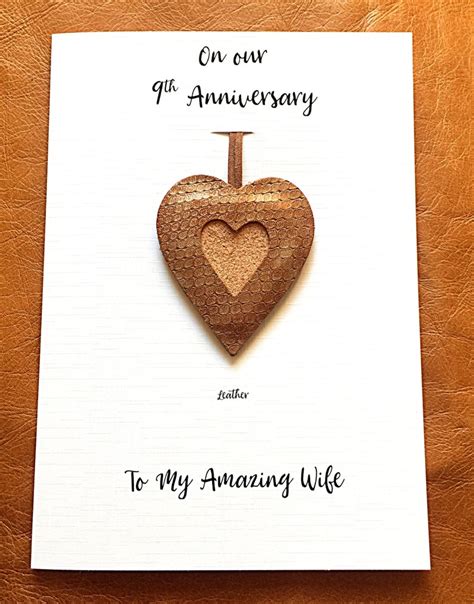 9th Wedding Anniversary Card Leather Heart Ornament T Husband Wife Him Her Leather