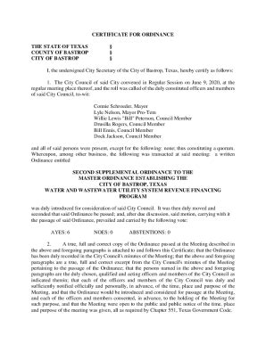 Fillable Online Certificate For Ordinance The State Of Texas Fax