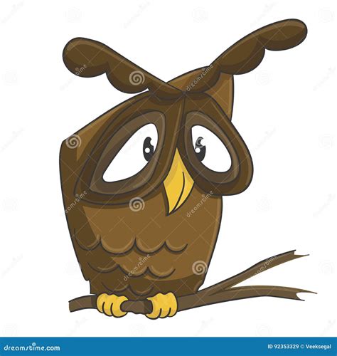 Cute Owl On The Branch Cartoon Stock Vector Illustration Of Hoot