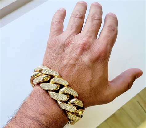 Miami Cuban Link Bracelet Half Kilo 14K Yellow Gold Natural Diamonds