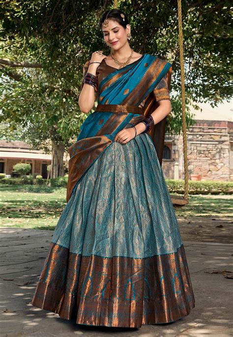 Sky Blue Jacquard Silk Circular Lehenga Choli