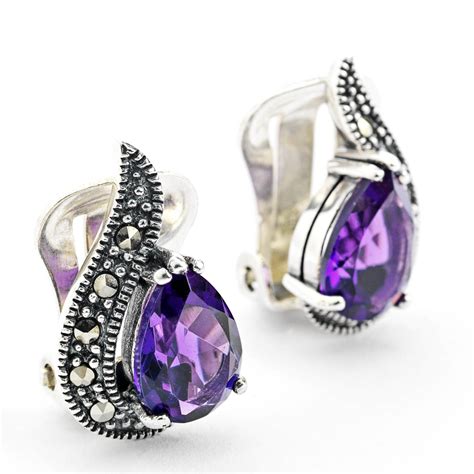 Amethyst And Marcasite Earrings Mourne Antiques Jewellery