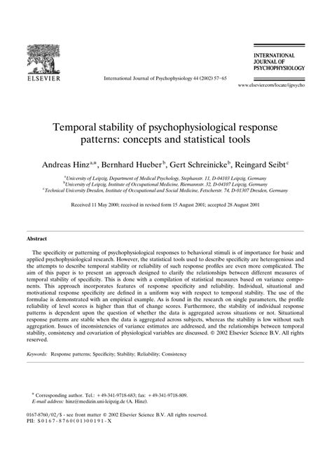 PDF Temporal Stability Of Psychophysiological Response Patterns