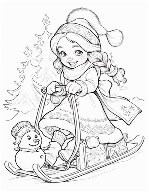 A Girl Riding On A Sled With A Teddy Bear