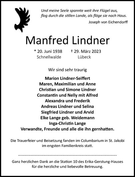 Traueranzeigen Von Manfred Lindner Trauer Anzeigen De