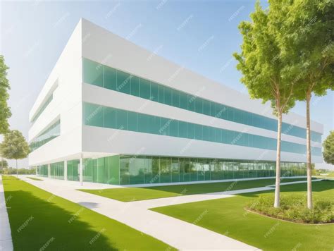 Premium Photo | Modern office building with green lawn