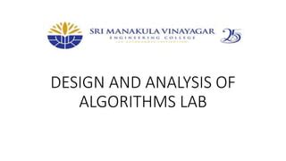 Design And Analysis Of Algorithms Lab Pptx