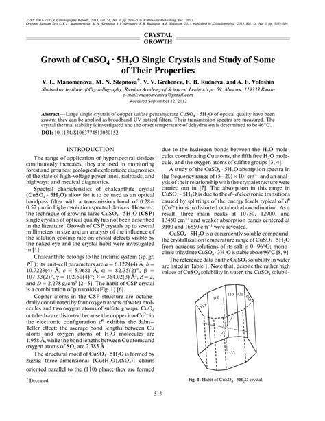 (PDF) Growth of CuSO4 · 5H2O single crystals and study of some of their ...