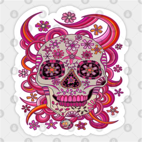 Dia De Los Muertos Sugar Skull Pink Flowers And Swirls Sugar Skull