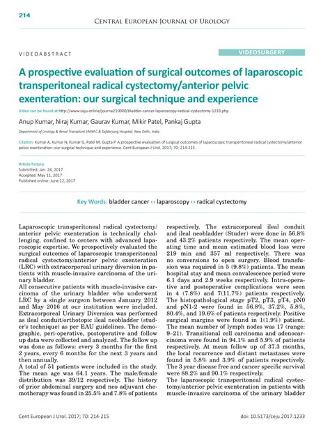 PDF A Prospective Evaluation Of Surgical Outcomes Of Laparoscopic