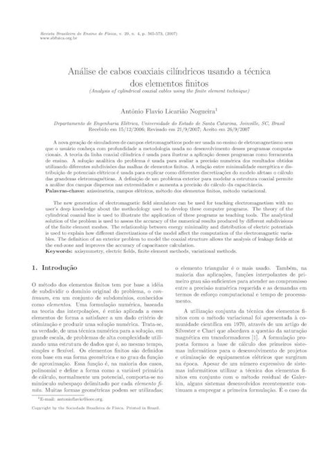 Pdf Analise De Cabos Coaxiais Cilndricos Usando A Tecnica