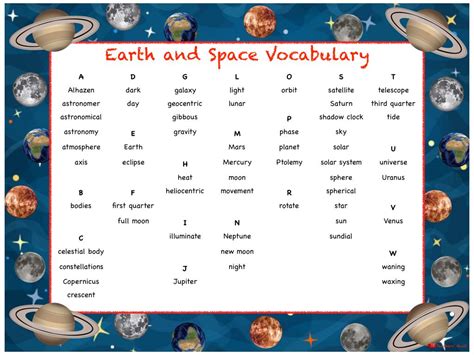 Earth and Space Vocabulary Mat | Space vocabulary, Earth from space ...